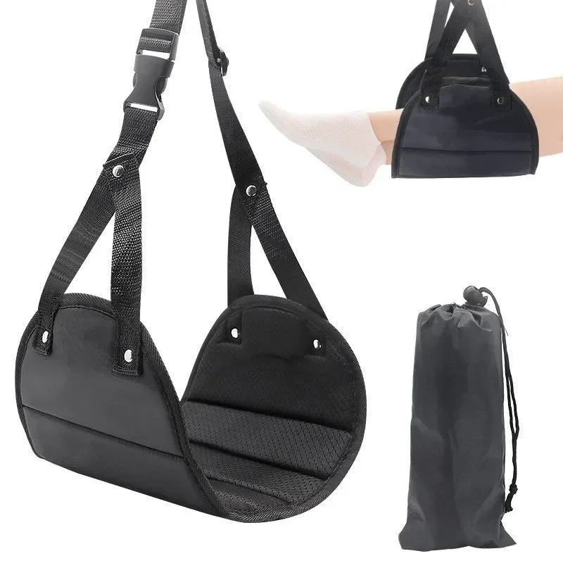 Portable Adjustable Leg Hammock with Comfortable Foot Rest for Airplane Office and Car Travel Support and Relaxation