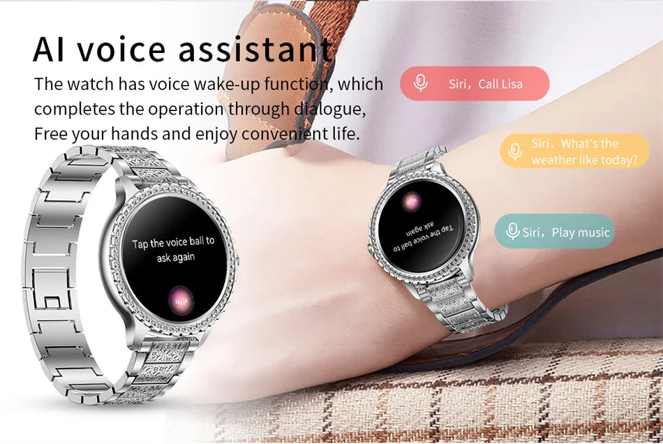 2026 New Fashion Women Diamond Watch 1.32 inch 360*360 HD Display Heart Rate Blood Oxygen Monitoring Bluetooth Call Smartwatch