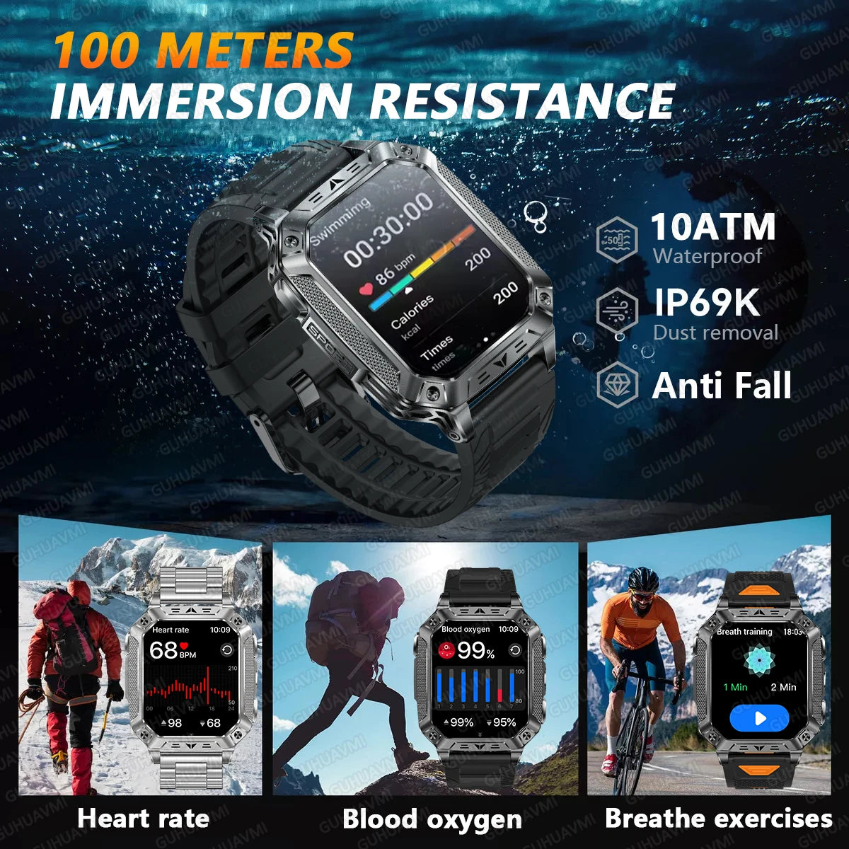 2026 New Military Grade 1400mAh Battery Smart Watch GPS Tracks 5ATMWaterproof Flashlight Heart Rate 2.1" Durable Smartwatch Men