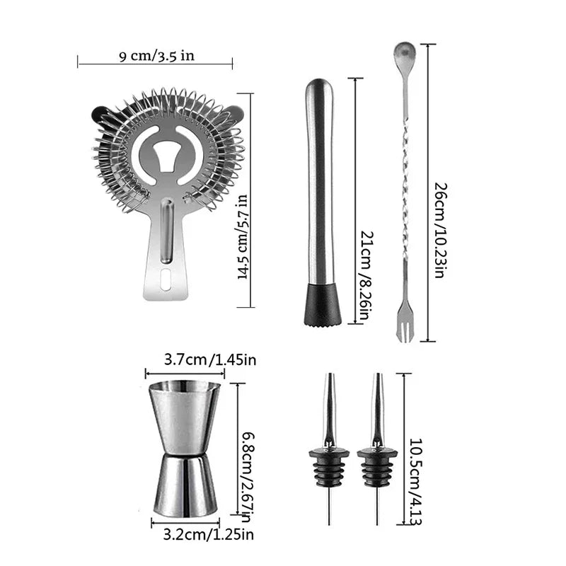 6/9pcs Stainless Steel Cocktail Shaker Bartending Tools Bartender Kit Martini Sharker Drink Mixer Set With Storage Bag