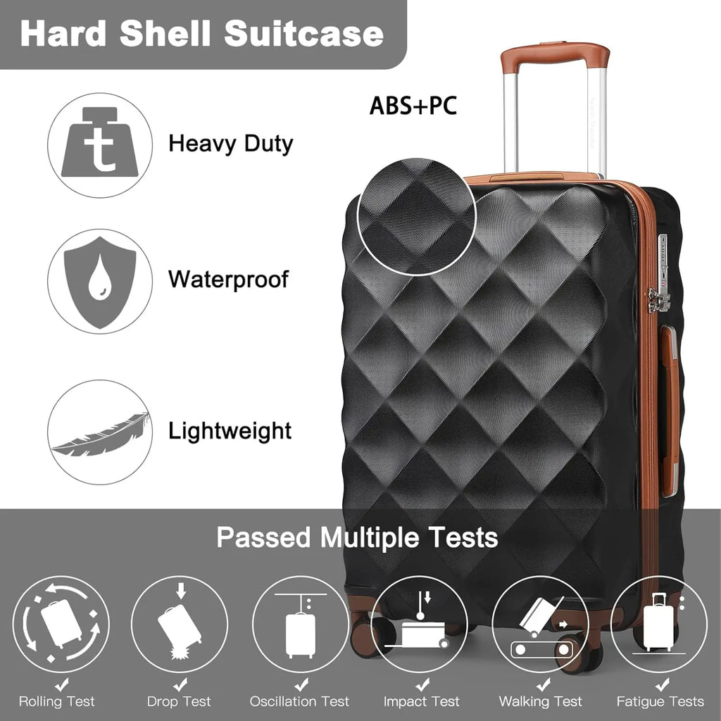 British Traveller 13/20/24/28 Inch Luggage Set with Travel Bag, Interlockable ABS+PC Hard Shell Suitcase, Side Embedded TSA Lock, Smooth Silent TPE Spinner Wheels, Full YKK Zipper Large Capacity Travel Suitcase for Overseas B