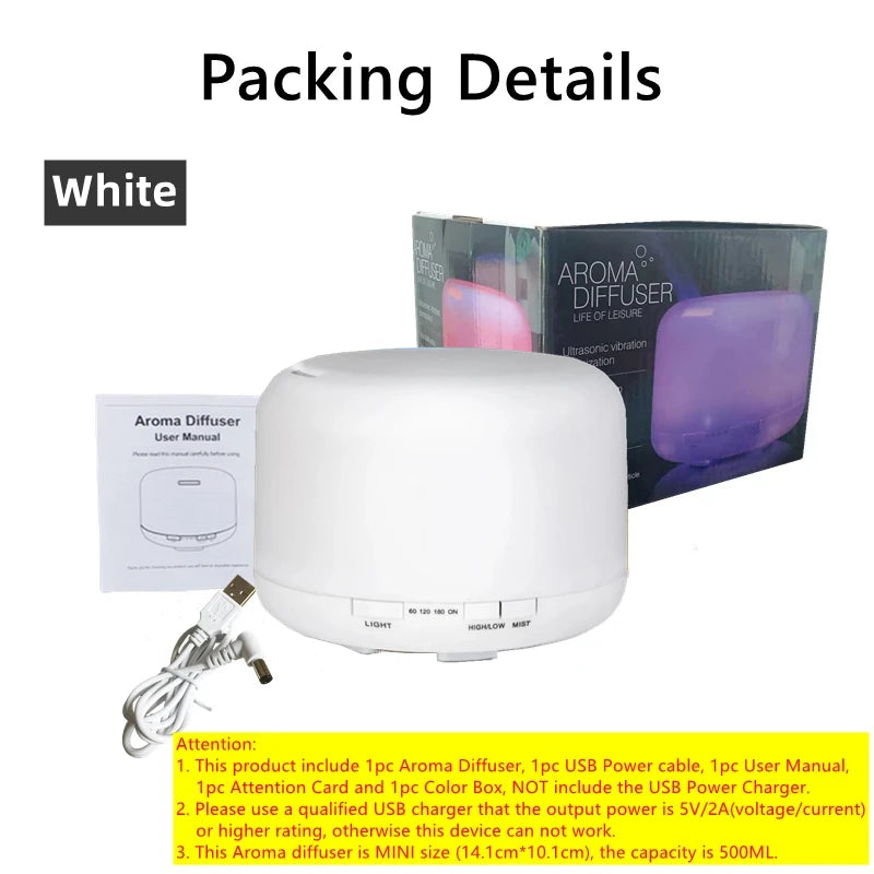 500ML Air Humidifier Essential Oil Diffuser Aroma Diffuser With Colorful Night Lights USB Humidifier Mini-Size Humidifier