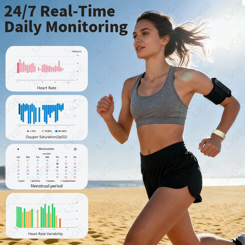 LIGE ECG+PPG Smart Bracelet Men Women Uric Acid Body Fat Body Temperature BP Five Organ Health Smartwatch Sports Fitness Band
