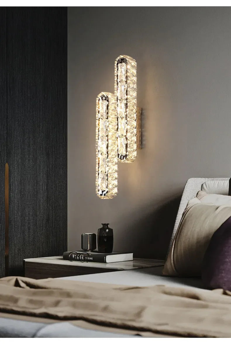 Postmodern Luxury Linear Crystal Wall Light Gold Metal Base G9 Led Wall Sconce 4 Styles Optional Bedroom Bathroom Hotel Lobby