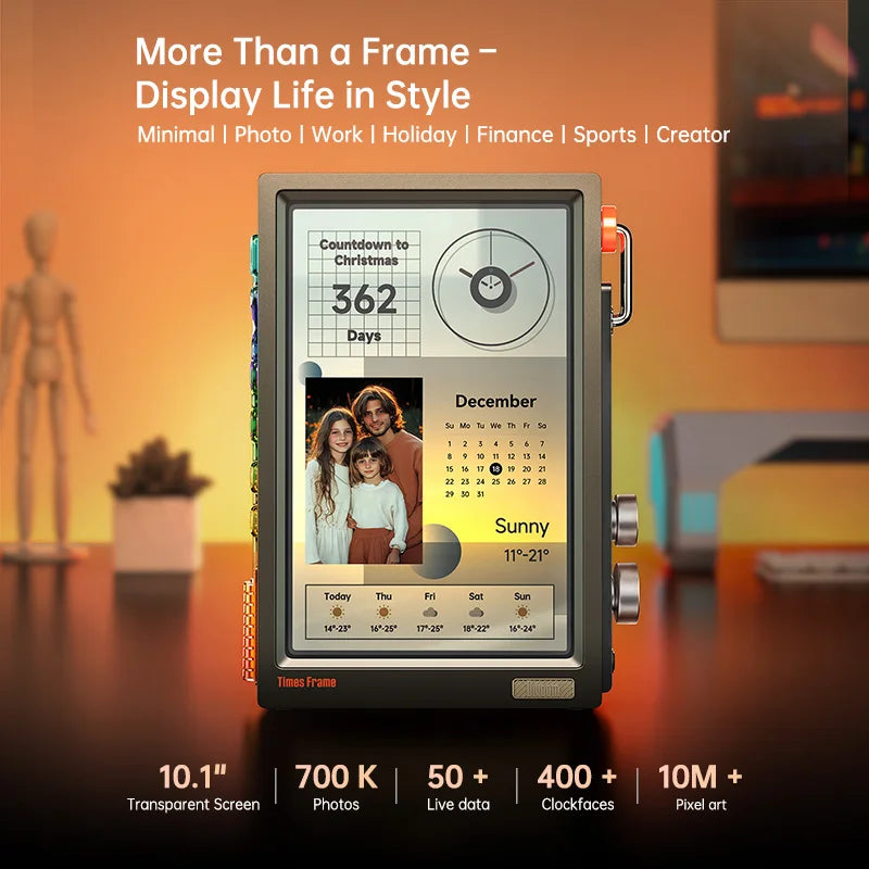 Divoom Times Frame Smart HD Screen | 10.1" DIY Digital Clock | Crypto Stocks Weather Calendar | Tech Gift Desk Setup
