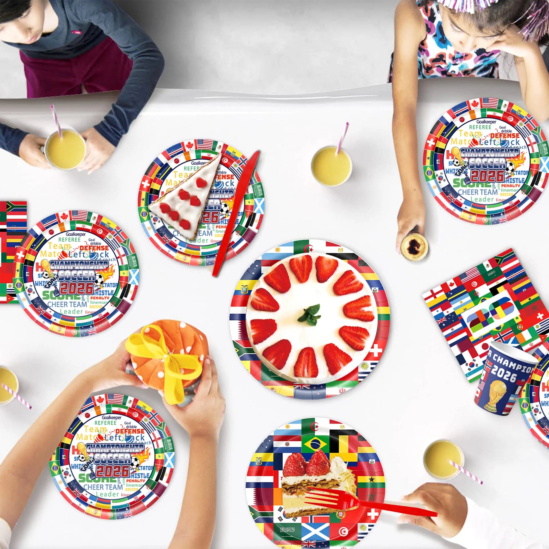 World Football 2026 Soccer Party Supplies Tablewear with International Flags Paper Plates, Cups Napkins Set for Football Party