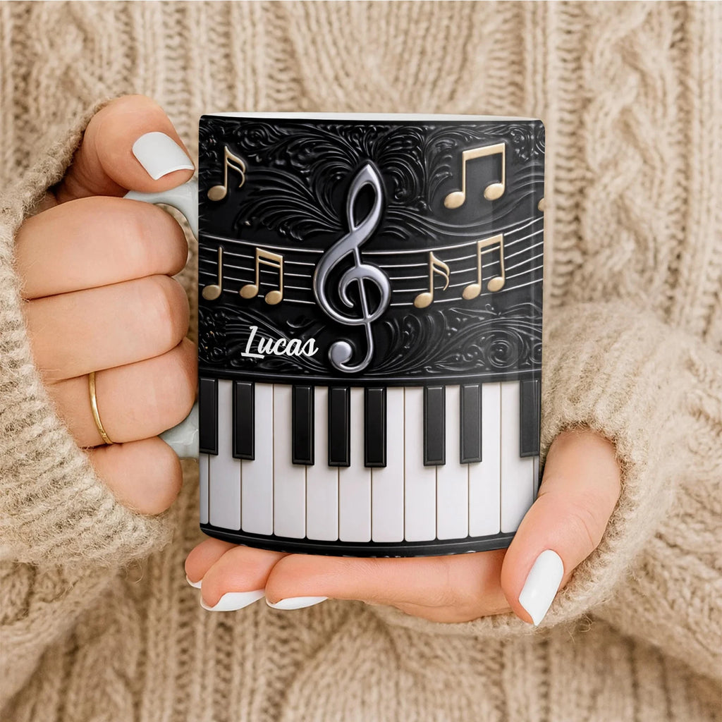 Personalized Name Piano Ceramic Coffee Mugs Elegant Gift for Pianists & Music Enthusiasts