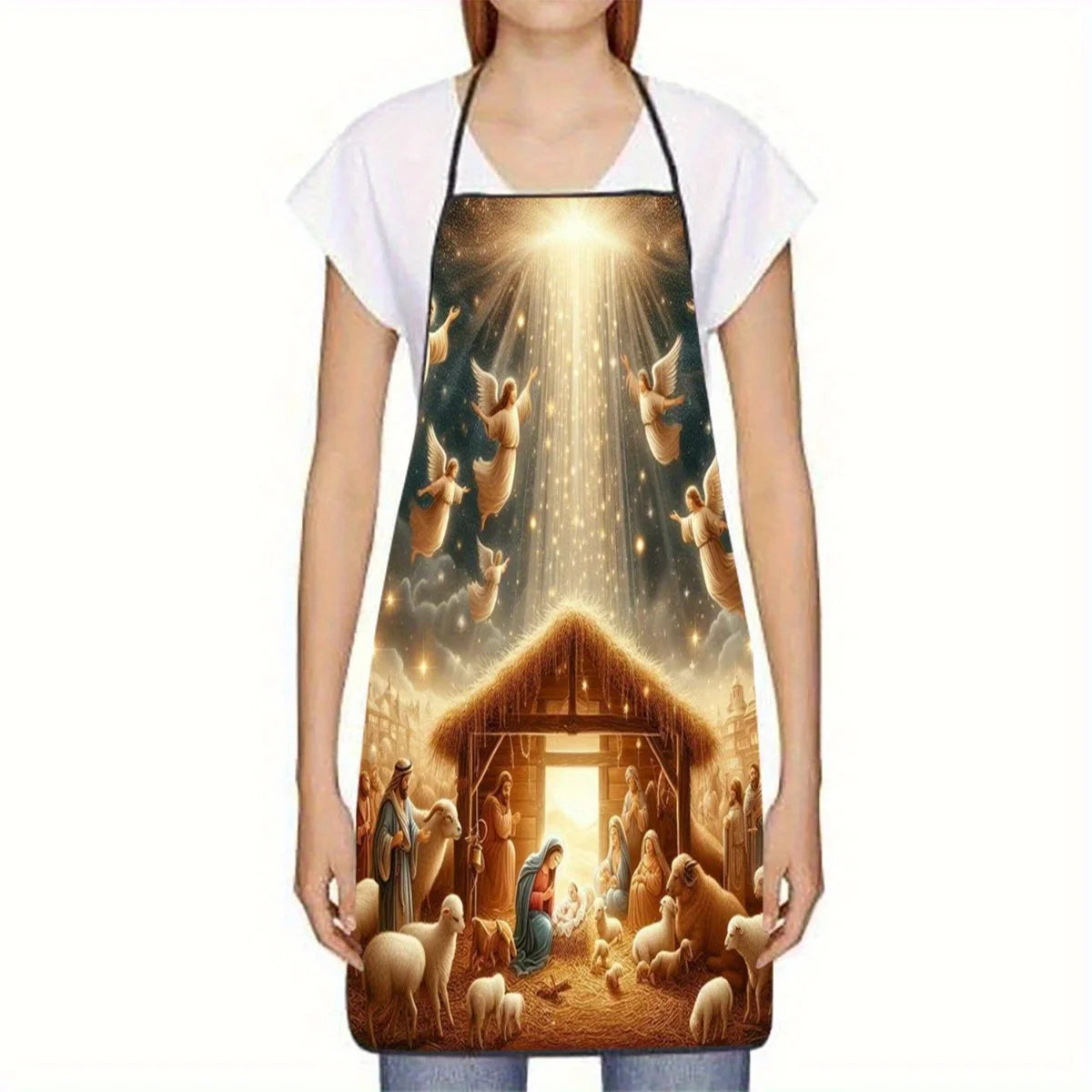 A Graceful Christmas Winter Atmosphere Apron Cooking Apron, Ideal for Kitchen, Restaurant, Party, Suitable for Men and Women
