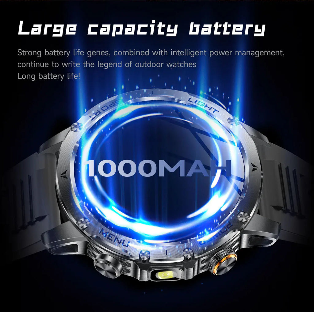 2026 New Military Smart Watch 1000Mah Battery Fitness Tracking 10ATM Waterproof Tactics Sport Flashlight call Bracelet For Men