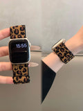 Leopard Stretchy Nylon Watch Band Compatible With iWatch  Adjustable Leopard Strap For Apple Watch Series 7 6 5 4 3 SE