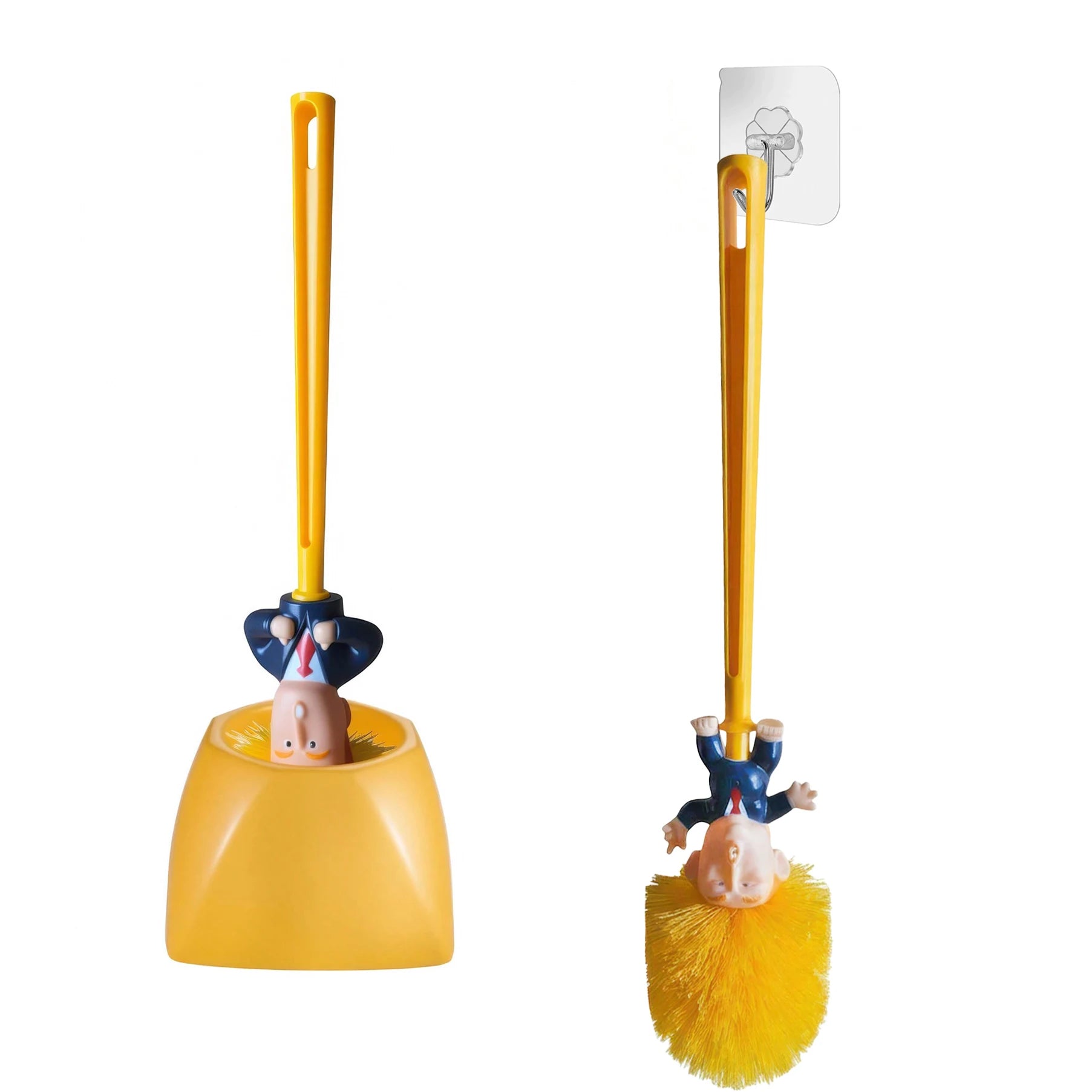 Funny Yellow Hair Cartoon Toilet Brush with Holder | Creative Bathroom Cleaner | Unique Gag Gift for Adults, Friends, Party Fun