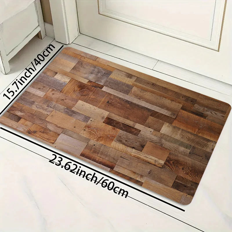 Farmhouse Wood Grain Kitchen Runner Rug, Non-Slip Washable Floor Mat with Vintage Plank Print for Kitchen, Sink, Cooking Area