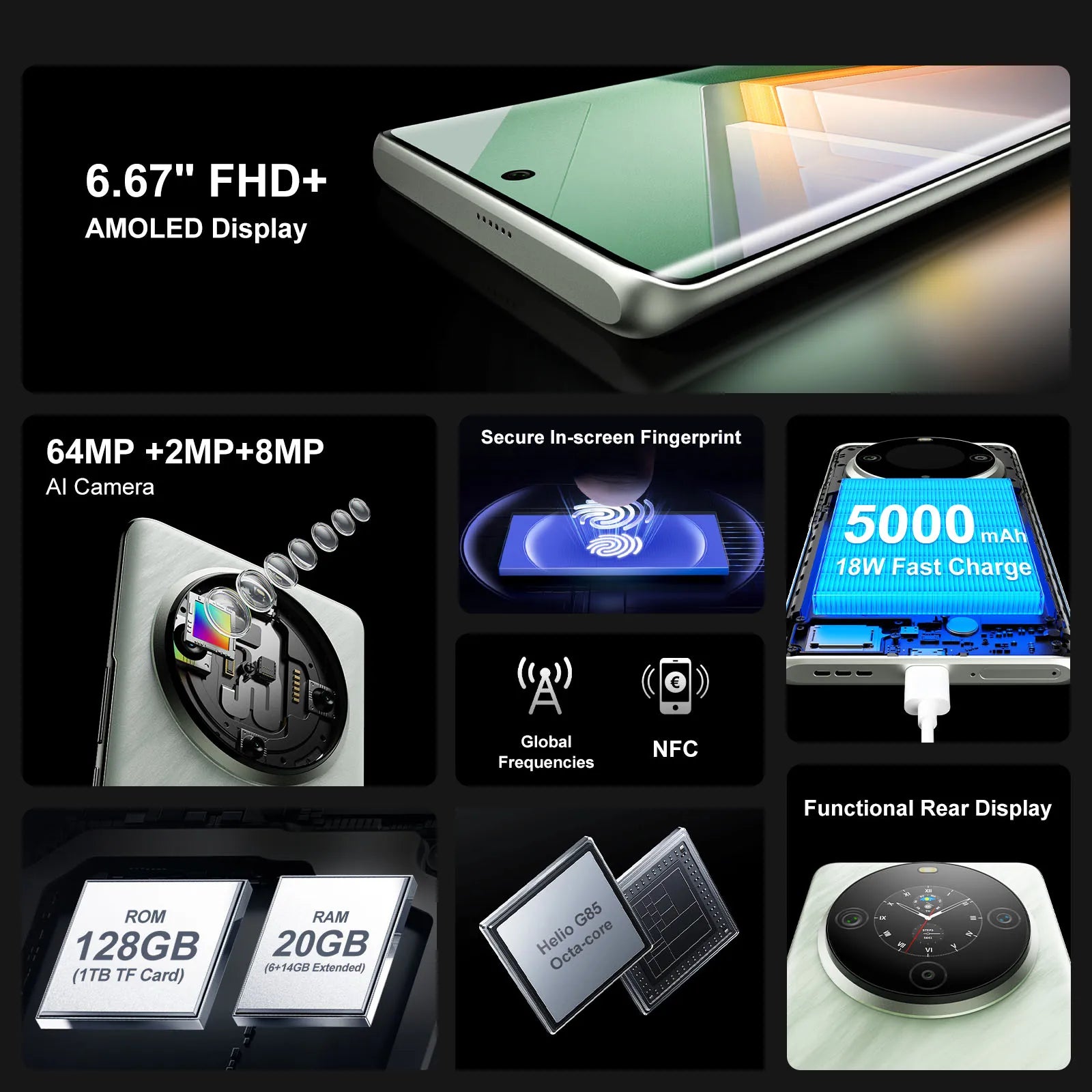 [World Premiere] FOSSiBOT S3 PRO Smartphone 6.67" AMOLED Display Android 14 Up to 20+128GB Mobile 8+64MP CAM NFC Cell Phone