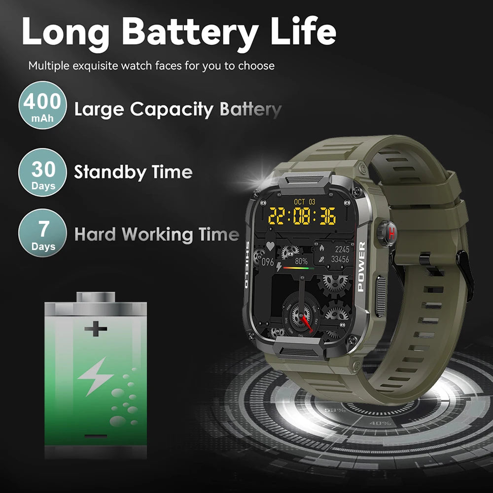 MEVADEN 1.85 inch Outdoor Military Smart Watch Men Bluetooth Call Smartwatch Waterproof Sports Fitness Watches for Android IOS