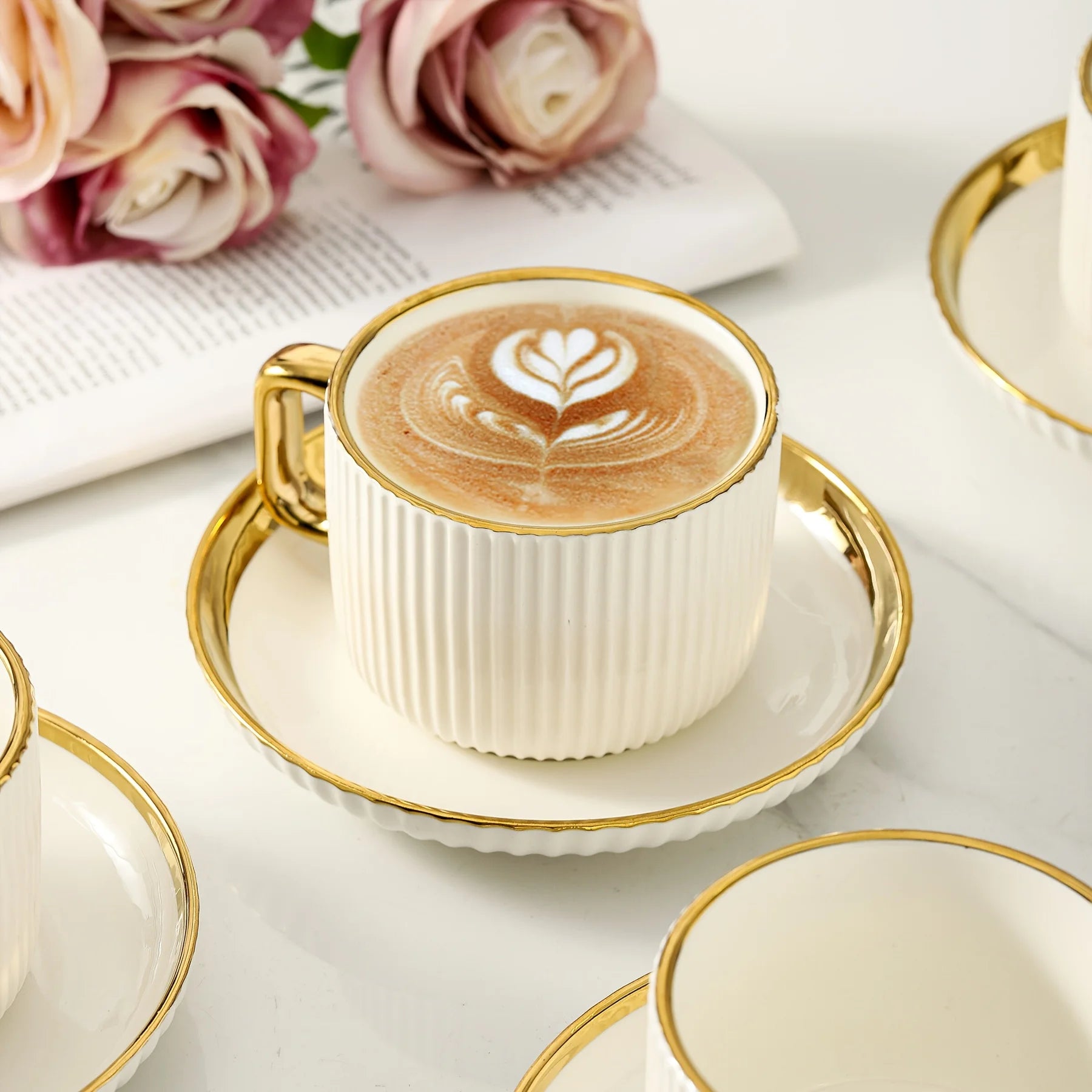 300ml Luxury Gold-Edged Ceramic Cup&saucer Set Latte Art Coffee Cup for Home Kitchen Afternoon Tea Set European Kitchenware Gift