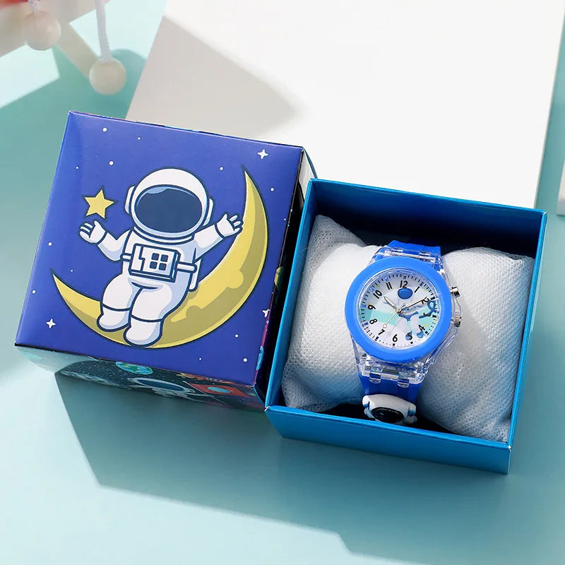 Cartoon Mickey Flash Light Girls Watches with Box Silicone Strap Spiderman Children Watches Kids Student Clock reloj infantil