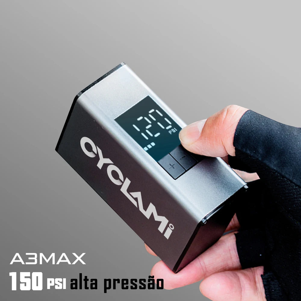 Aluminum Alloy 150 PSI Electric Pump Portable Bike Air Rechargeable Tire Inflator Schrader Presta Valve Silver CYCLAMI A3 MAX