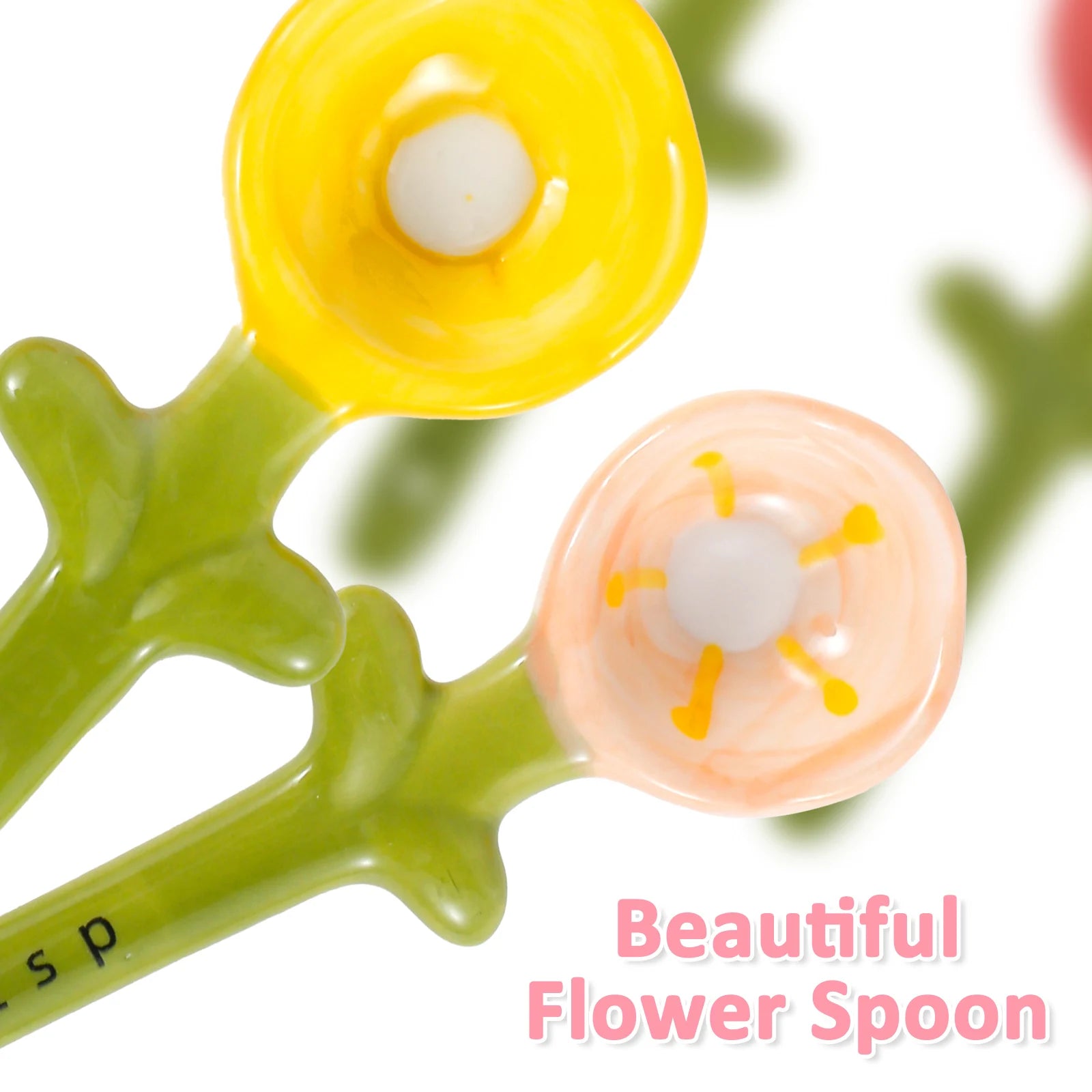 4Pcs Porcelain Measuring Spoons Set with Base Cute Cactus Shape Stirring Soup Spoon Ceramic Flower Pot Measuring Spoon