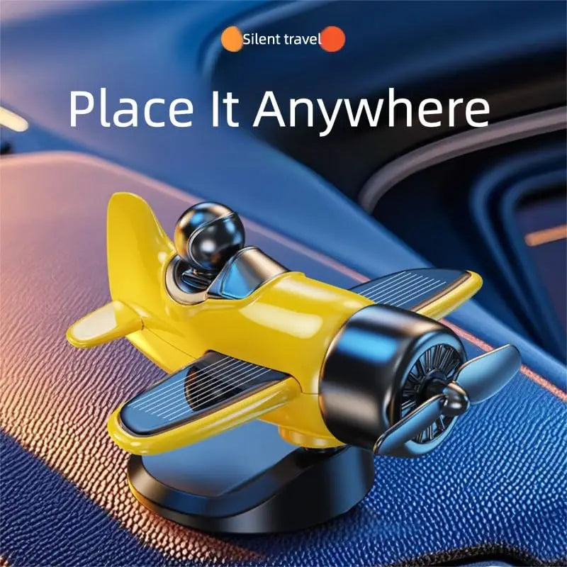 Car Solar Powered Rotating Airplane Decor Dashboard Windmill Spinner Creative Center Console Ornament Vehicle Accessories