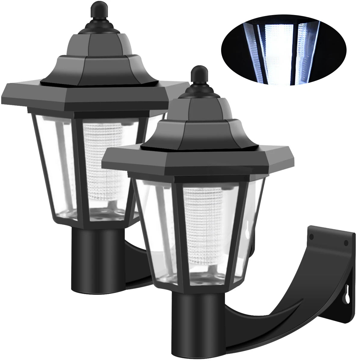 2Pcs Solar Wall Light Outdoor LED Light Hexagonal Solar Lantern Light Waterproof Auto On/Off Retro LED Wall Lamp Garden Decor