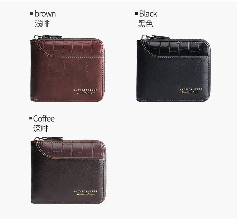 Leather Men’s Wallet Luxury Mens Purse Male Zipper Card Holders with Coin Pocket Rfid Wallets Gifts for Men Money Bag