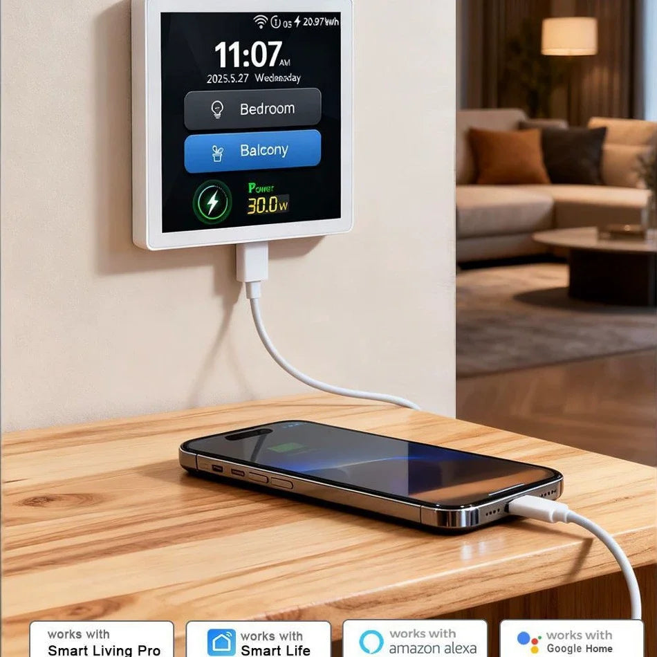 Tuya Smart Home 4-Inch Touch Screen Dual Control Switch 30w Fast Charging Intelligent Control Rechargeable Intelligent Switch