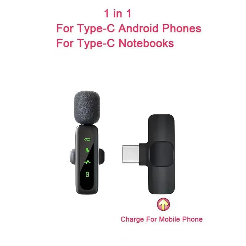 Lavalier Wireless Microphone 80mAh Rechargeable Battery Clip-On Podcast Mic for Streaming Vlogging Voice Recording Plug & Play