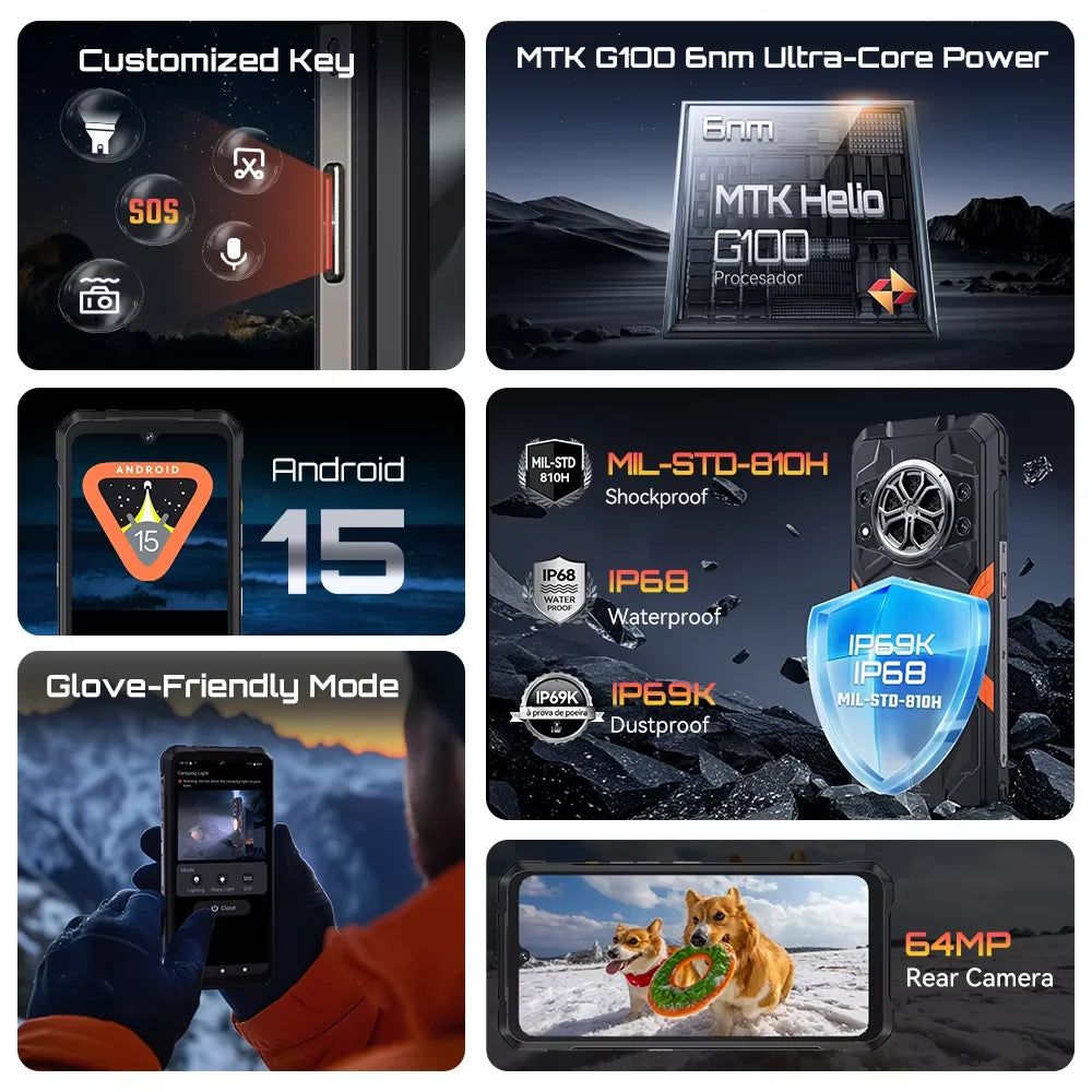 [Ship From UK] CUBOT KingKong Power 5 Android 15 Rugged Smartphone G100 16GB(6+10) 128GB 15300mAh 6.88" 120Hz 64MP Camping Light