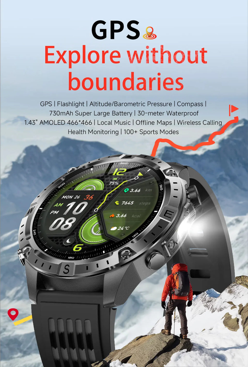 New Offline Map GPS Smart Watch 30meters Swim Waterproof 2GB Memory Bluetooth Call 100+ Sport Fitness Smart Watches For Man 2026
