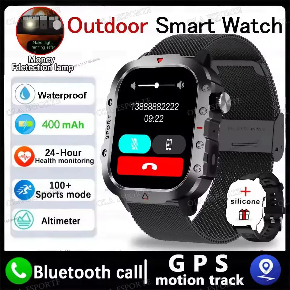 2026 New Military-grade Smart Watch Men GPS Flashlight 3ATM Waterproof Watch Bluetooth Call 100+Sport Outdoor Smartwatch Pk HW12