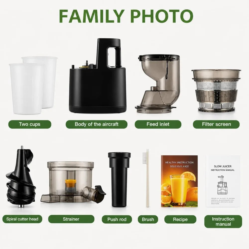 500W Cold Press Slow Juicer with Wide Feed Chute High Yield Quiet Motor Reverse Function Easy Clean