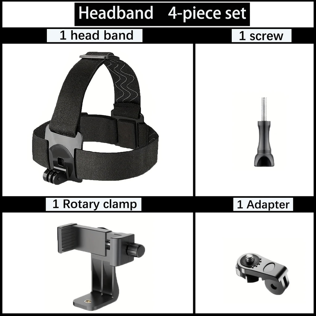 Adjustable Headband And Chest Band Shooting Stand for Mobile Phones And Action Cameras Compatible with GoPro DJI And More