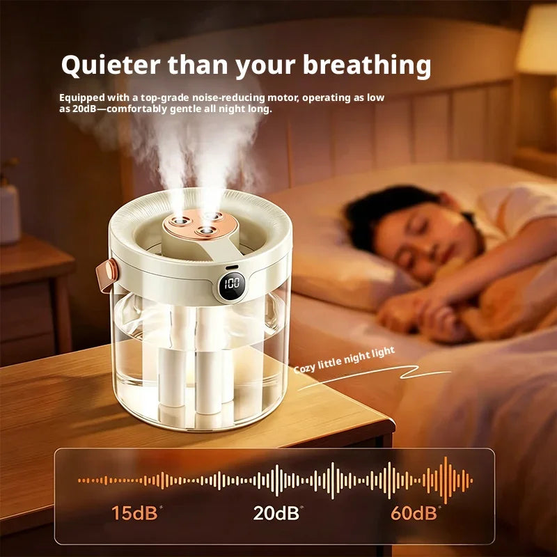 Portable Ultrasonic Humidifier 3 Spray Nozzles Digital Screen Night Light Large Water Tank Silent Aroma Diffuser for Home Use
