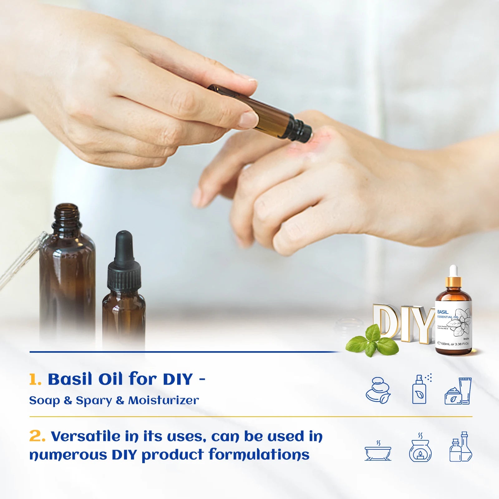 HIQILI 10ml/30ml/100ml Essential Oil With Dropper, Lemongrass/Basil/Rosemary/Camphor Tree/Oriole/Neroli，Diffuser/Humidifier