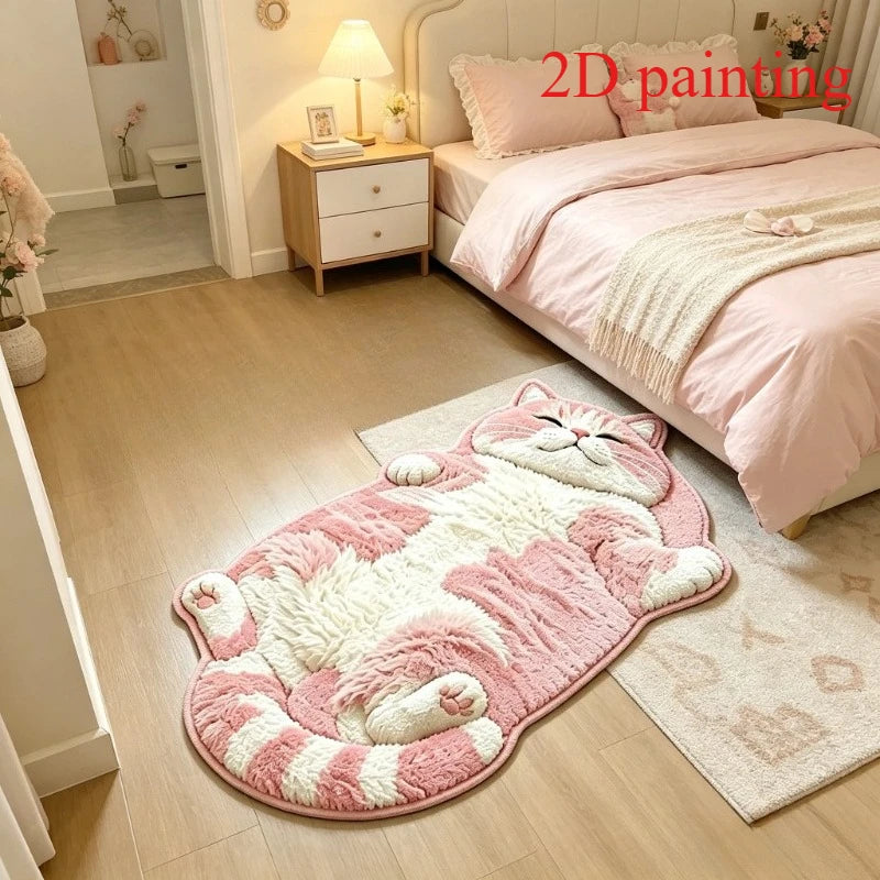 Cute Sleeping Cat Carpets for Living Room 2D Simulation Cat Bedroom Decor Carpet Fluffy Soft Plush Rug Home Thicken Floor Mat