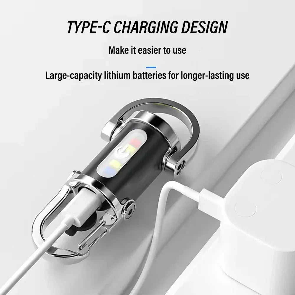 Mini Keychain Flashlight Rechargeable Pocket COB Working Light Outdoor Hook Emergency Warning Light for Camping Walking Hiking