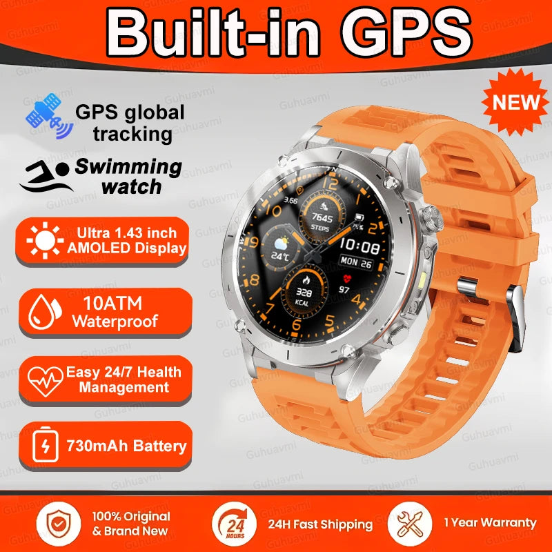 2025 GUHUAVMI Y-101 GPS Sports Smart Watch 10ATM Waterproof Built-in Dual-Band GNSS Compass Altimeter Military Grade Smartwatchs