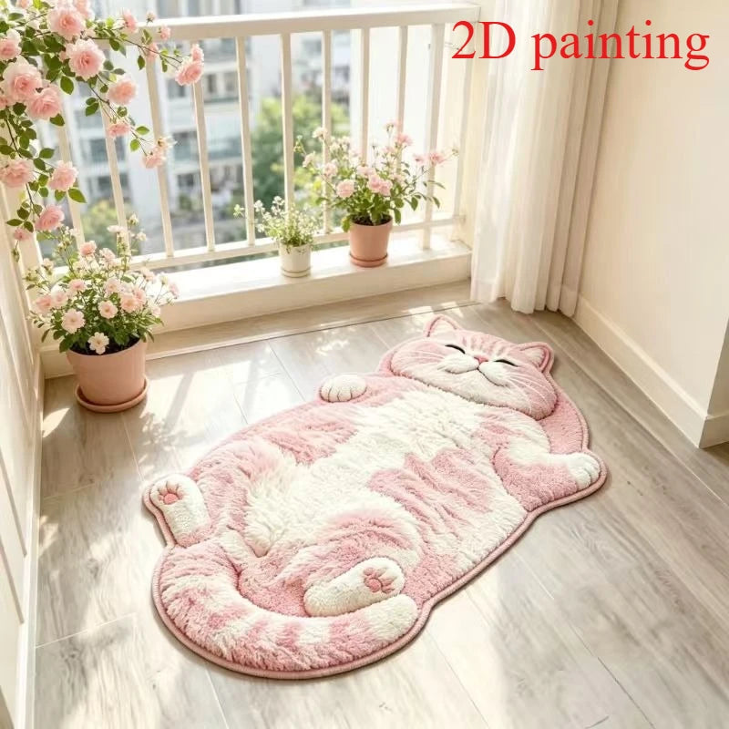 Cute Sleeping Cat Carpets for Living Room 2D Simulation Cat Bedroom Decor Carpet Fluffy Soft Plush Rug Home Thicken Floor Mat