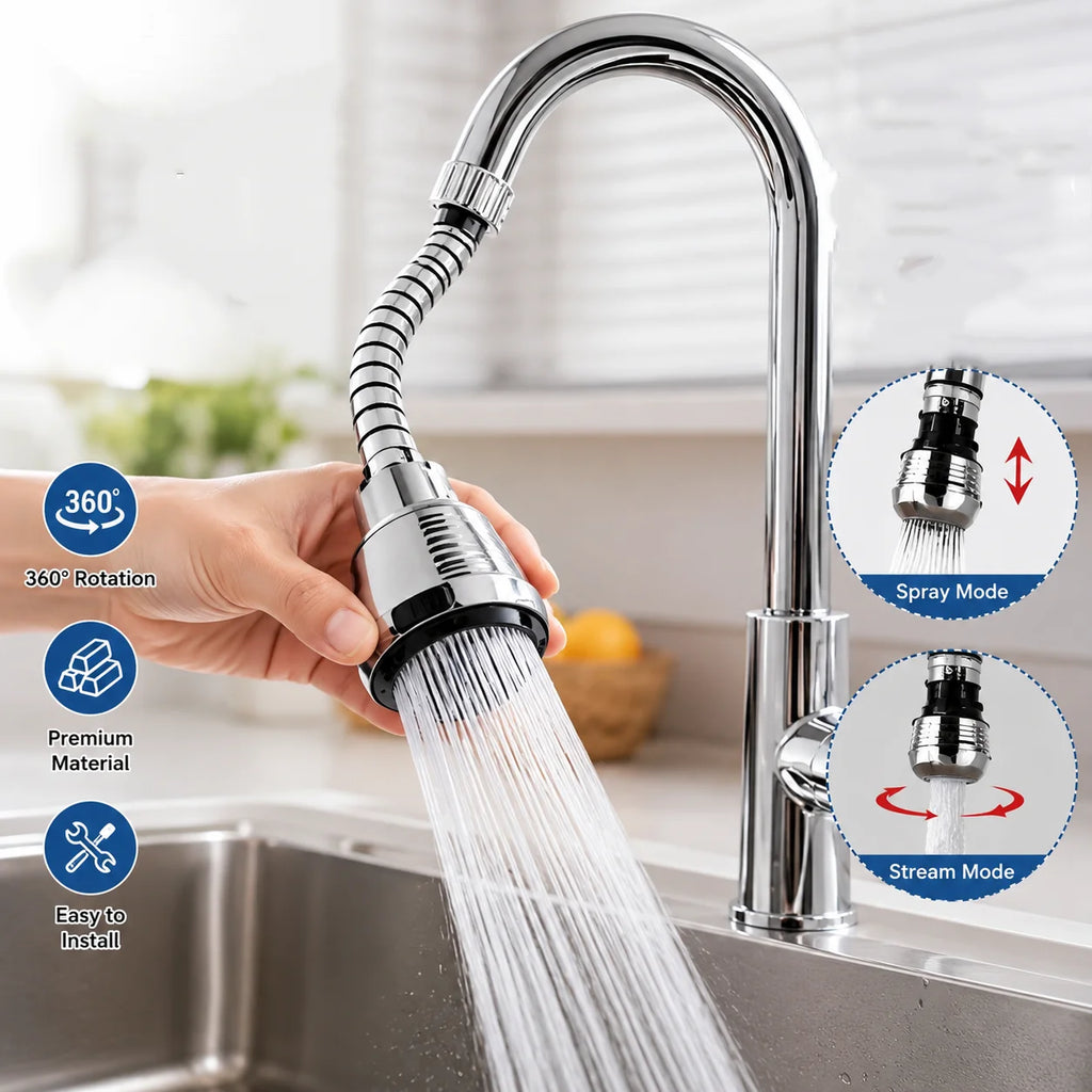 Kitchen Stainless Steel Faucet Sprinkler Water-saving Device Lengthening Rotating Splash Proof Sprinkler Spray Extender Bubbler