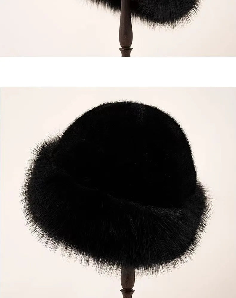 New Plush Mongolian Hat Imitating Mink Fur, Thickened and Warm Basin Hat, Windproof and Cold Proof in Autumn and Winter
