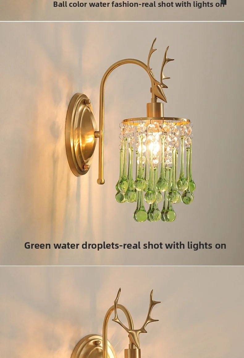 Crystal Wall Lamp - LED American Retro Bedroom Staircase Living Room And Background Wall Light Charging Function Without Wiring