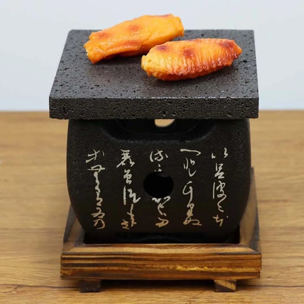 Japanese Style Charcoal Stove with Grill Net Carbon Stove Portable Charcoal Grill Square Wooden Board Mini Square Text Stove