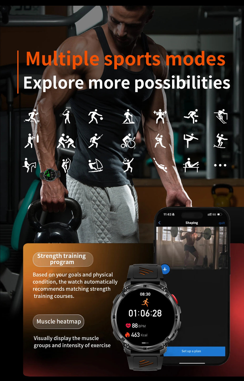 LIGE Outdoor Sports Smart Watch Men HD Screen 1100mAh Large Battery Long Standby Time Bluetooth Call IP68 Waterproof Smartwatch