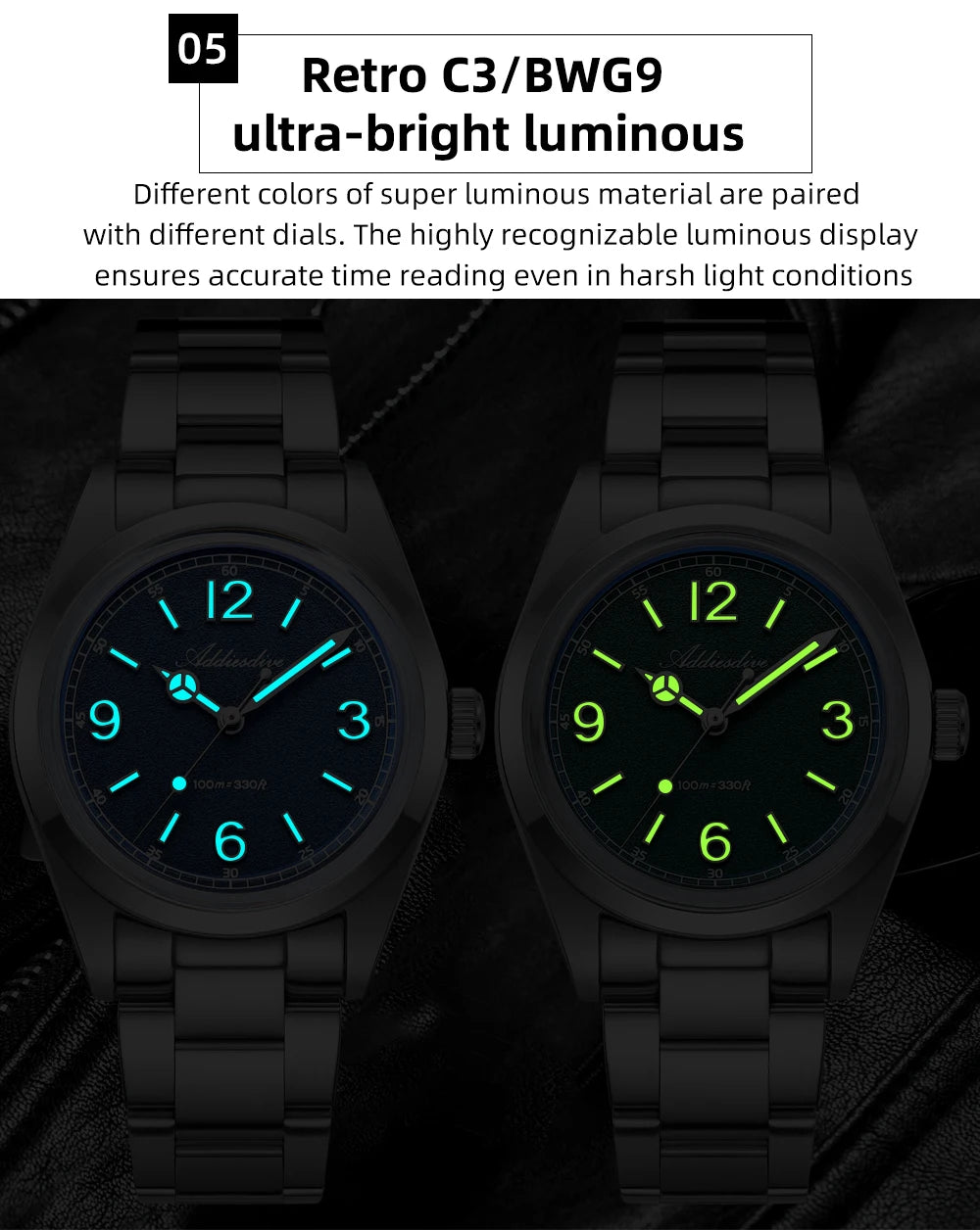 ADDIESDIVE New VH31 Quartz Watches Bubble Glass Retro Elegant WristWatch BGW9/C3 Luminous Waterproof 10Bar Men's Watch AD2518