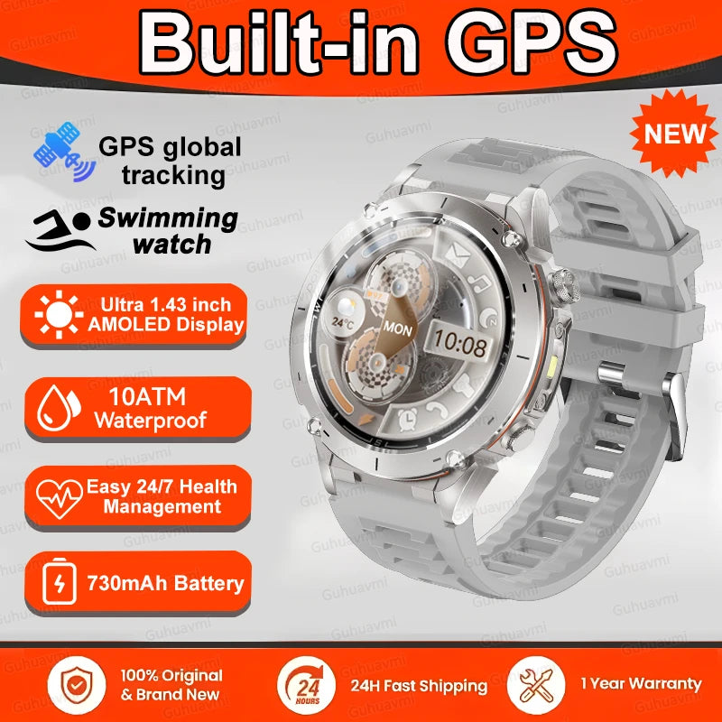 2025 GUHUAVMI Y-101 GPS Sports Smart Watch 10ATM Waterproof Built-in Dual-Band GNSS Compass Altimeter Military Grade Smartwatchs
