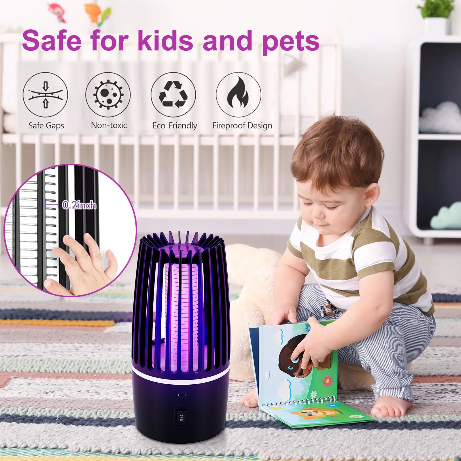 2 in 1 Electric Fly Catcher USB Rechargeable Portable Bug Zapper with Night Light 360° Attract for Indoor Outdoor Trip Camping