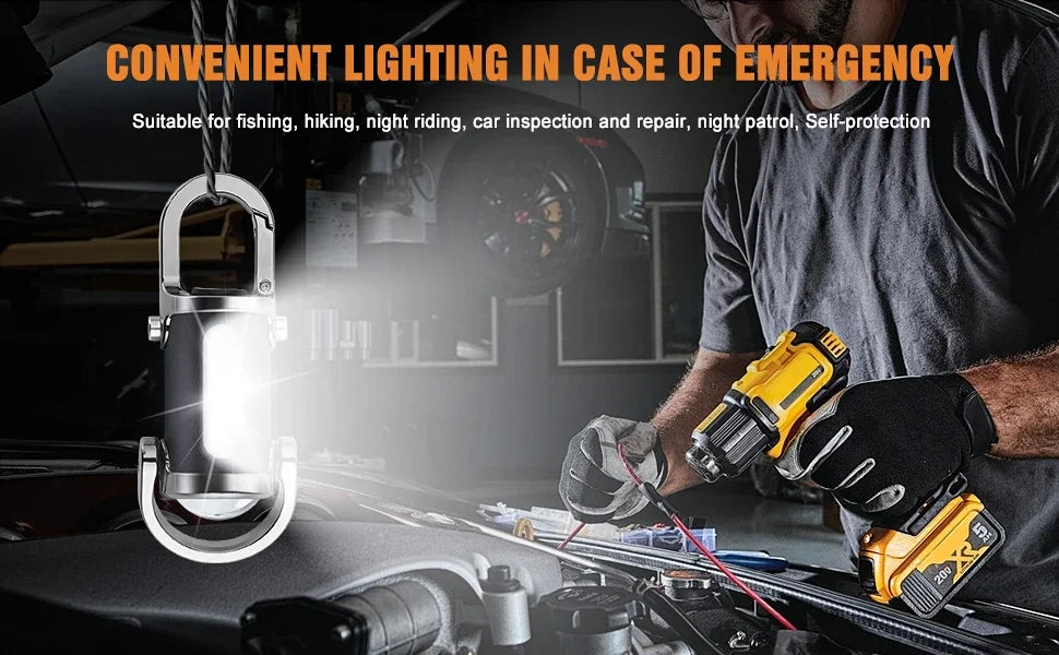 Mini Keychain Flashlight Rechargeable Pocket COB Working Light Outdoor Hook Emergency Warning Light for Camping Walking Hiking