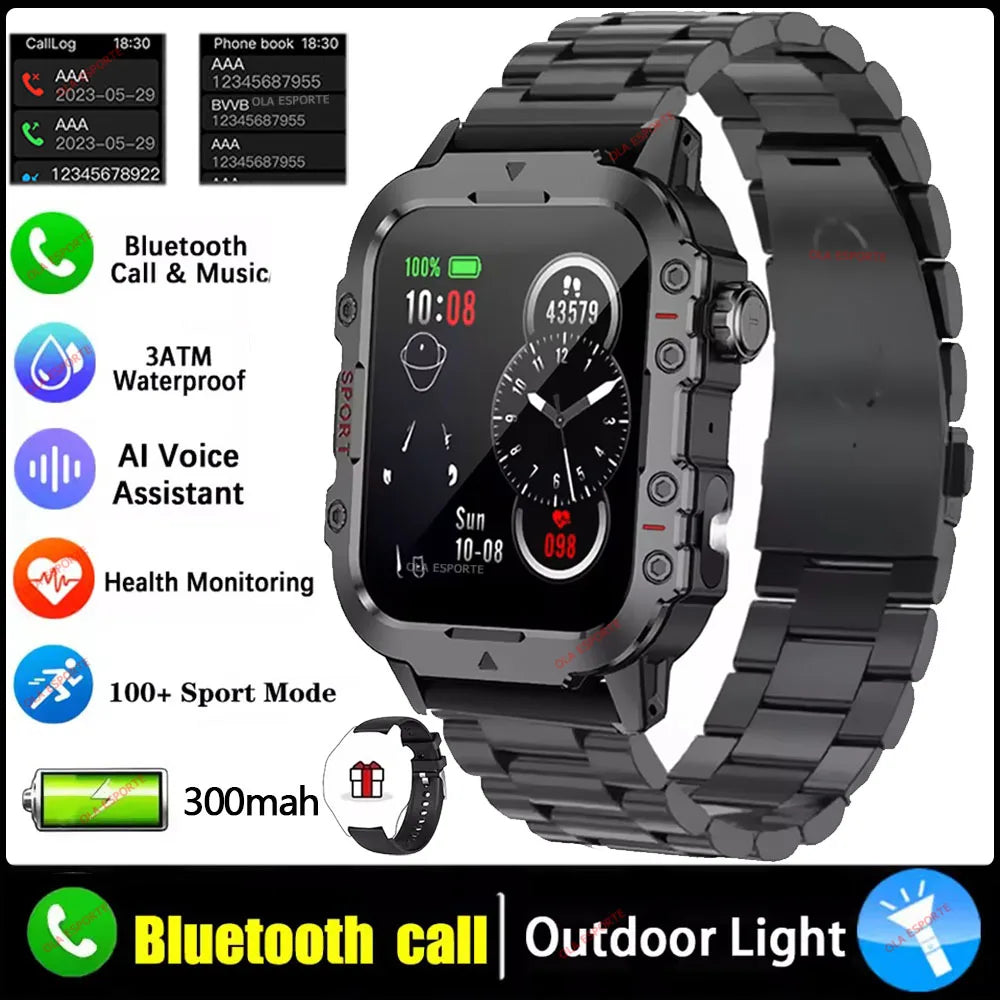 2026 New Military-grade Smart Watch Men GPS Flashlight 3ATM Waterproof Watch Bluetooth Call 100+Sport Outdoor Smartwatch Pk MA27