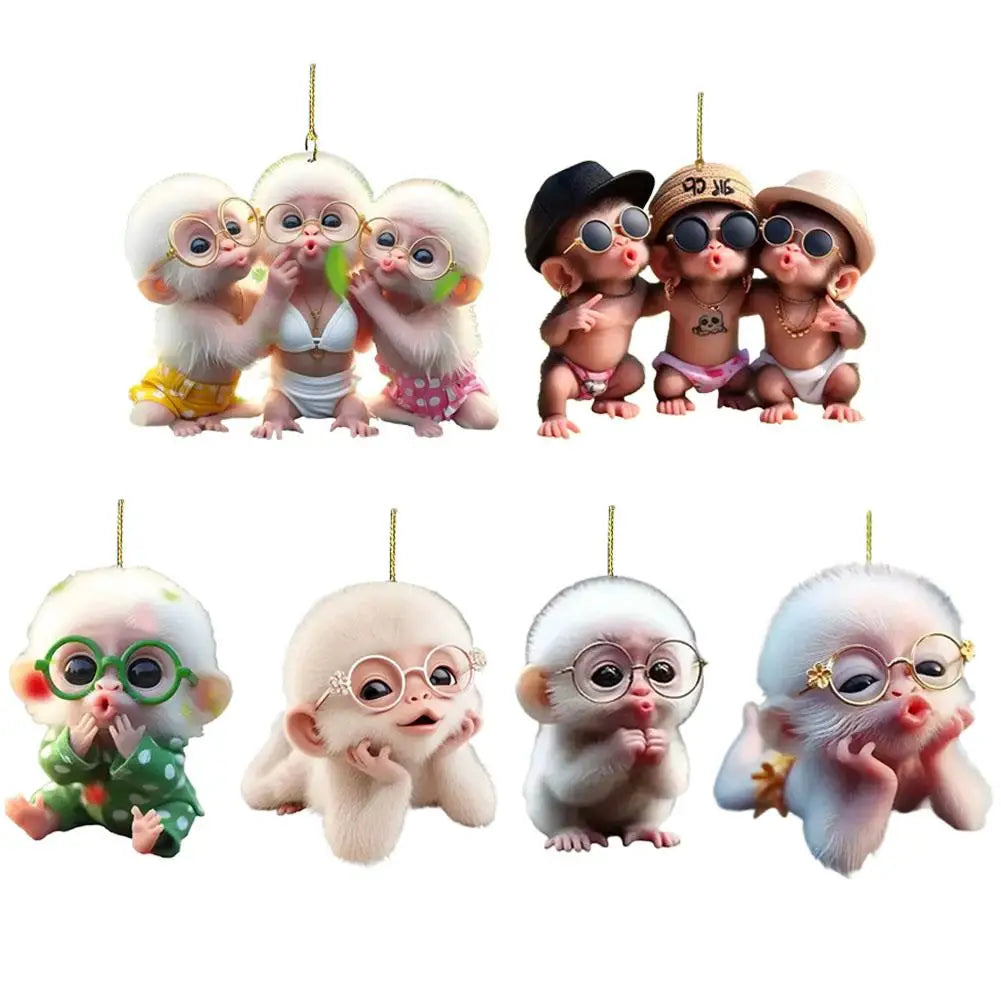 2D Acrylic Monkey Pendant Personalized Decor Pendant Christmas Monkey Pendant Acrylic Ornament For Car Cartoon Xmas Tree Decor