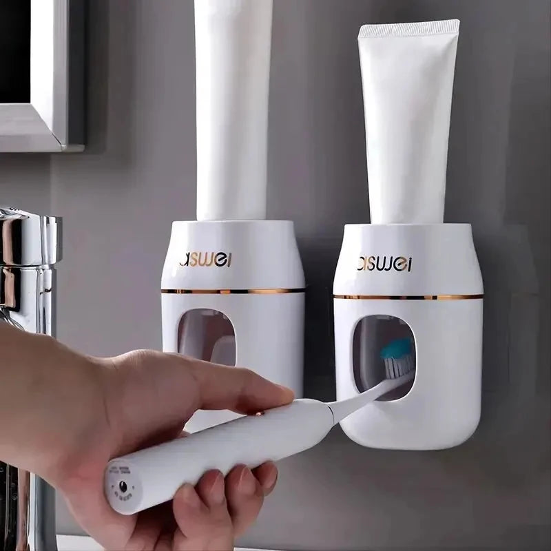 Lazy Gadget: Automatic Toothpaste Dispenser & Wall Mount Holder - No Drill Bathroom Organizer